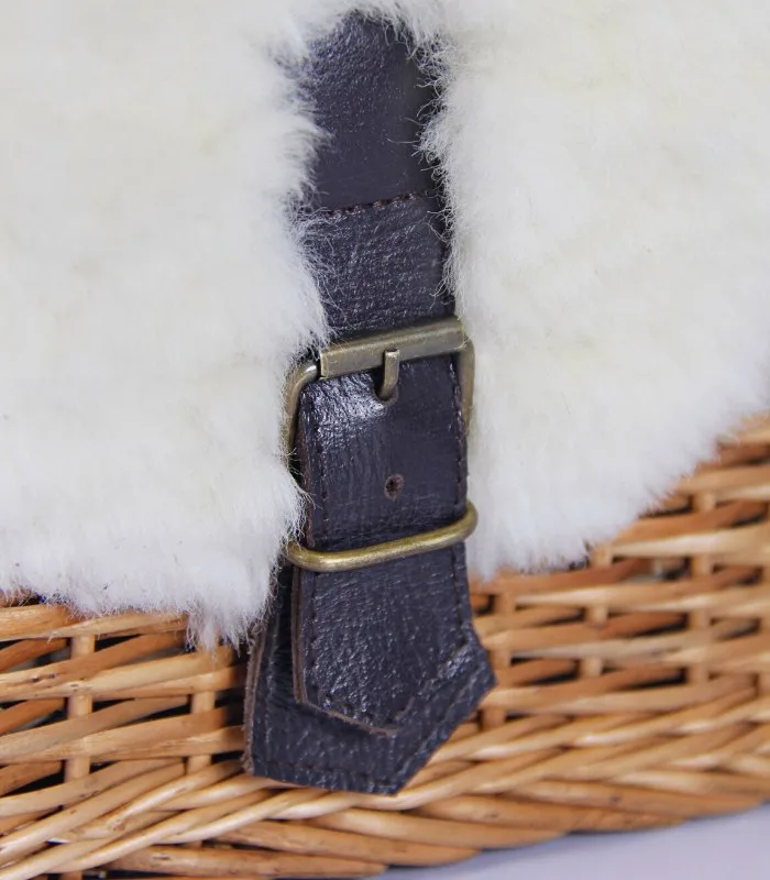 Willow Wicker Small Rectangular Handbag - With Merino Fur Flap, Magnetic Lock and Lining