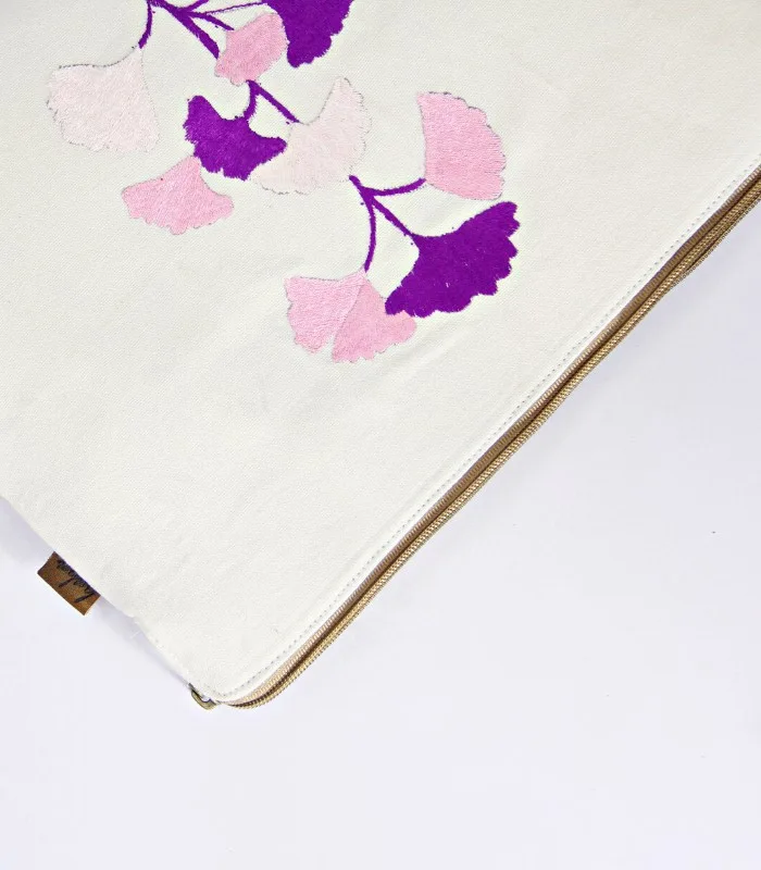 Multicolored Hand Sozni Work Pure Cotton Laptop Bag- Floral Purple - With Lining