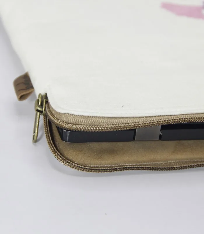 Multicolored Hand Sozni Work Pure Cotton Laptop Bag- Floral Purple - With Lining