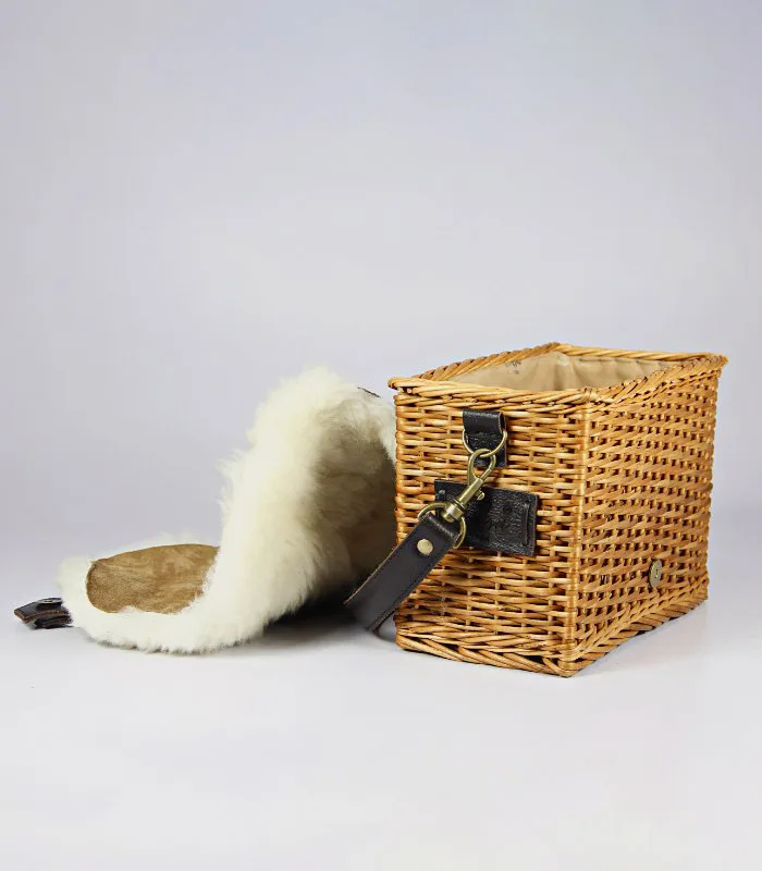 Willow Wicker Small Rectangular Handbag - With Merino Fur Flap, Magnetic Lock and Lining