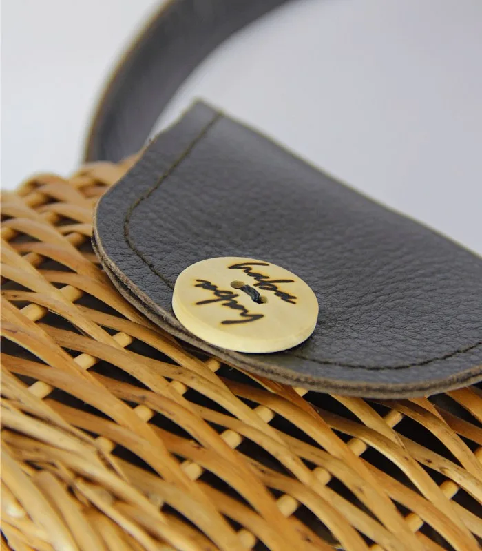 Willow Wicker Miniature Round Handbag - With Leather Flap, Magnetic Lock and Lining