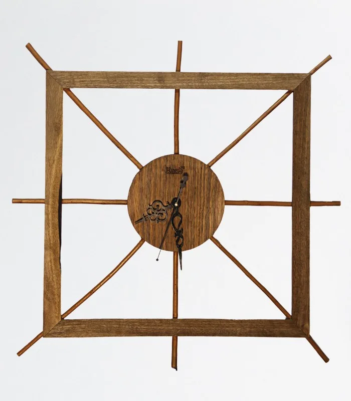 Vintage Clock Walnut wood with willow wicker sticks