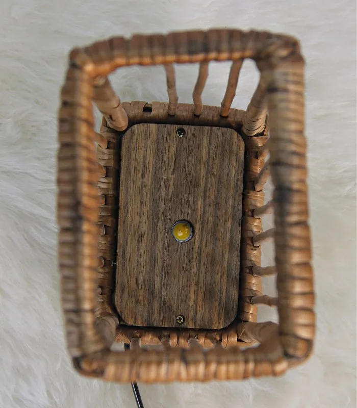 Willow Wicker Chopstick Table Lamp With Walnut Wood Base - With Inbuilt LED Light and USB Charging Port