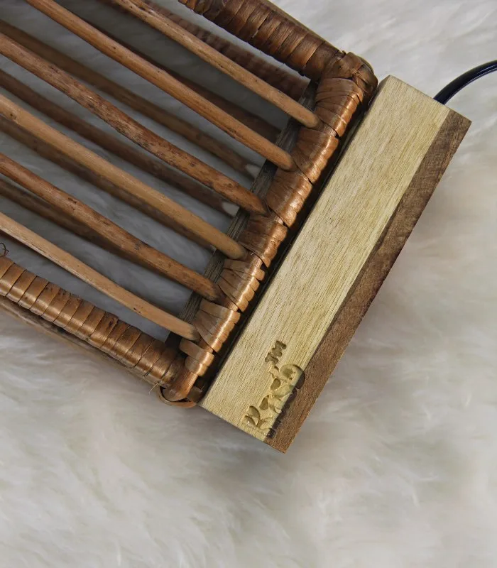 Willow Wicker Chopstick Table Lamp With Walnut Wood Base - With Inbuilt LED Light and USB Charging Port