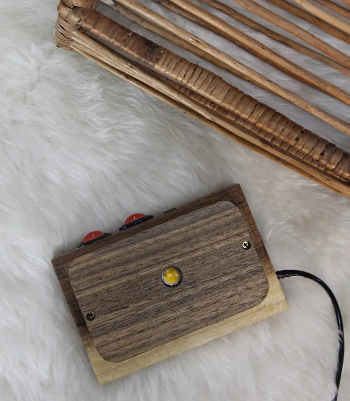 Willow Wicker Chopstick Table Lamp With Walnut Wood Base - With Inbuilt LED Light and USB Charging Port