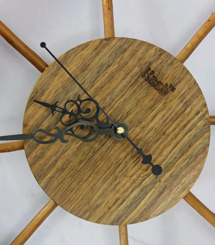 Antique Square Walnut Wood Wall Clock With Willow Wicker Chopsticks