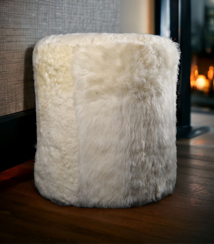 Merino Lamb Fur & Walnut Wooden Stool