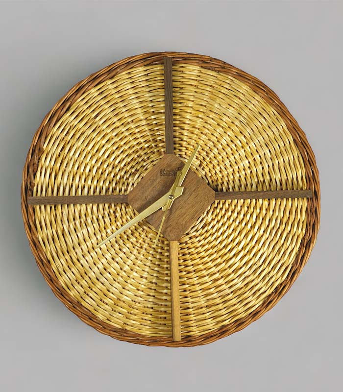 Willow Wicker Wall Clock with Walnut Centerpiece