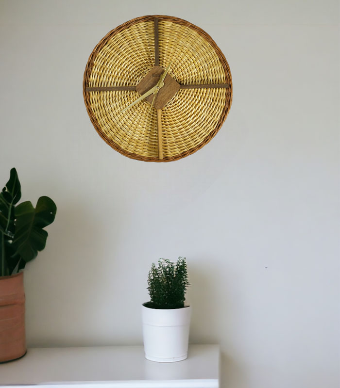 Willow Wicker Wall Clock with Walnut Centerpiece
