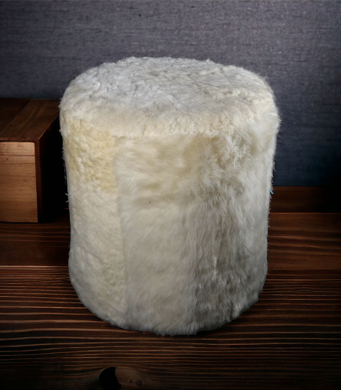 Merino Lamb Fur & Walnut Wooden Stool