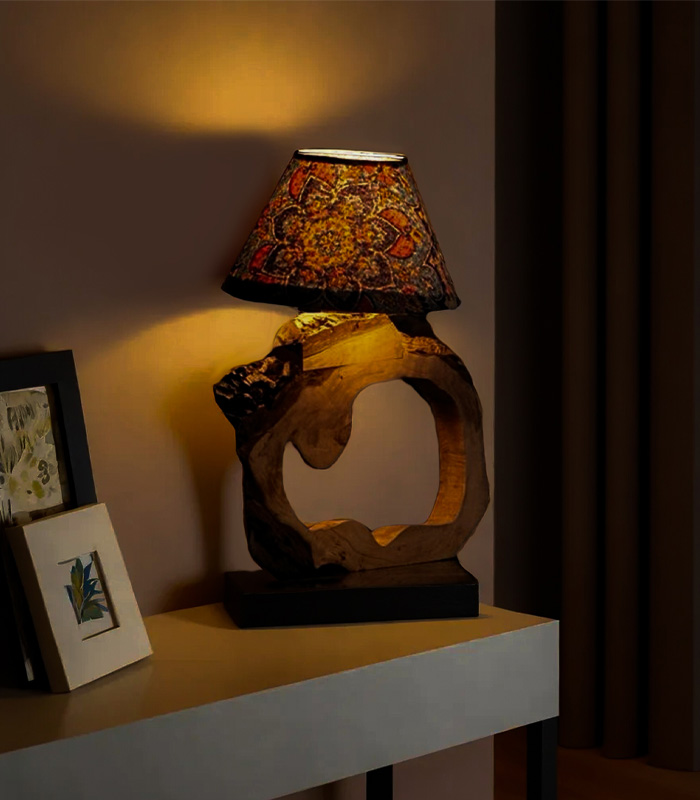 Walnut Wood Bedside Table Lamp