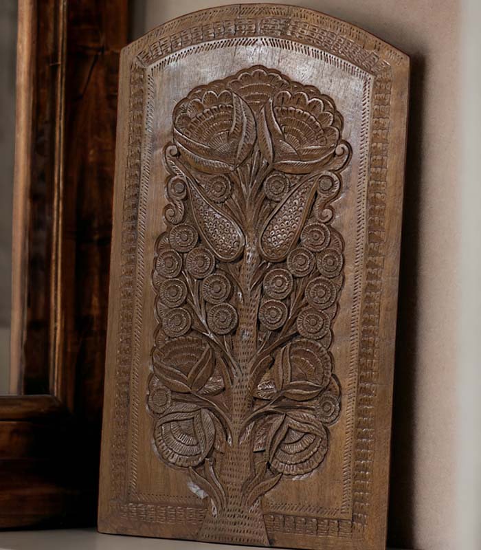 Carved Walnut Wood Solitary Serenity Leaf wall decor