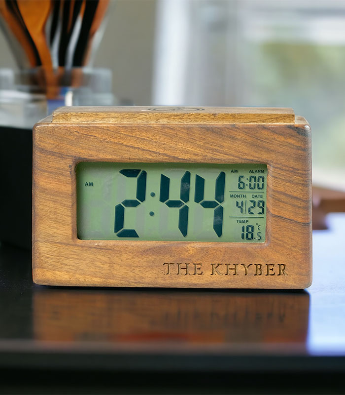 Walnut Wood digital clock with Wireless charging