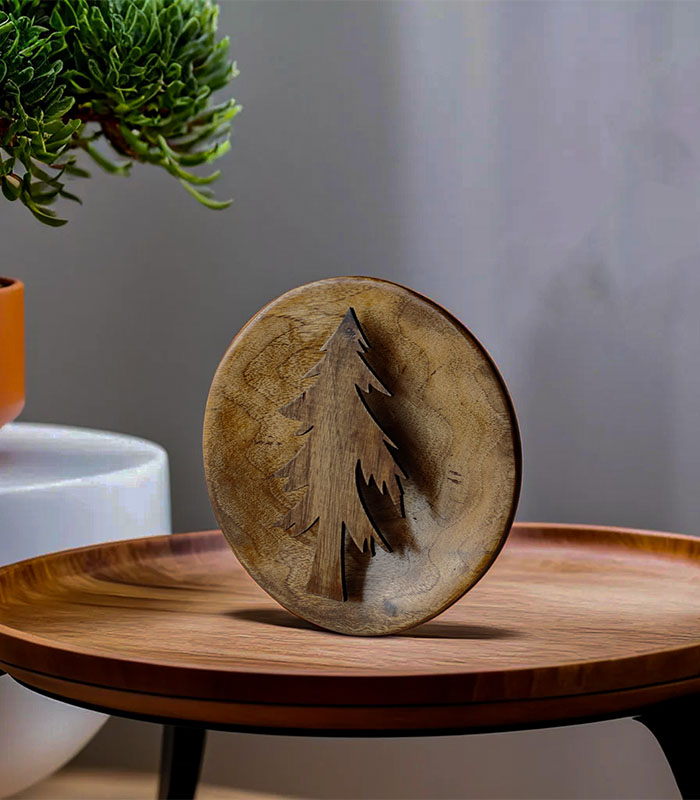 Pine tree Walnut Wood Wall Plate Decor