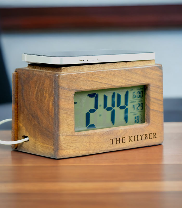 Walnut Wood digital clock with Wireless charging