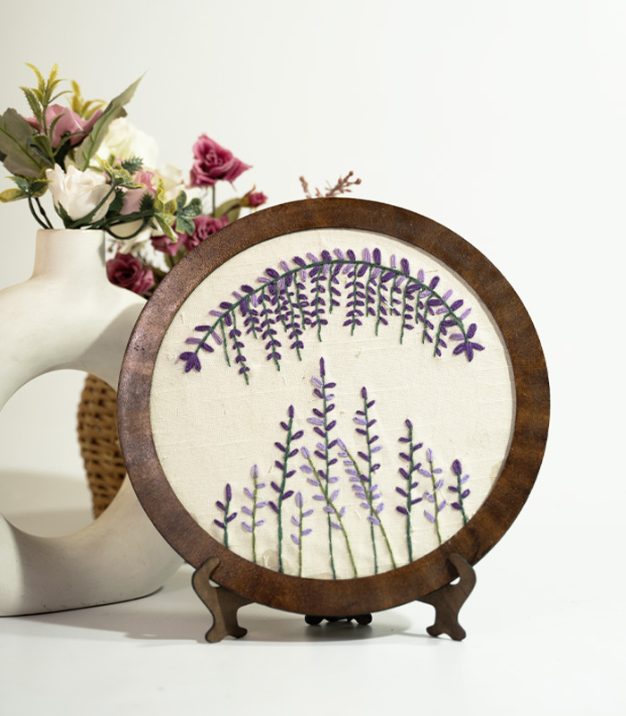 Lavender Meadow – Hand Embroidery Art for Wall Decor & Tabletop Display