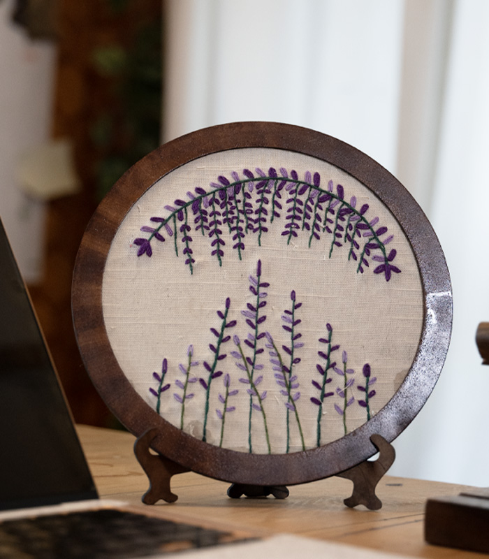 Lavender Meadow – Hand Embroidery Art for Wall Decor & Tabletop Display