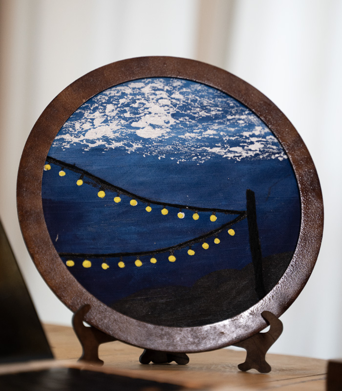 Cozy Night Vibes – Hand Embroidery Art for Wall Decor & Tabletop Display