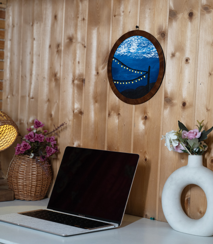 Cozy Night Vibes – Hand Embroidery Art for Wall Decor & Tabletop Display