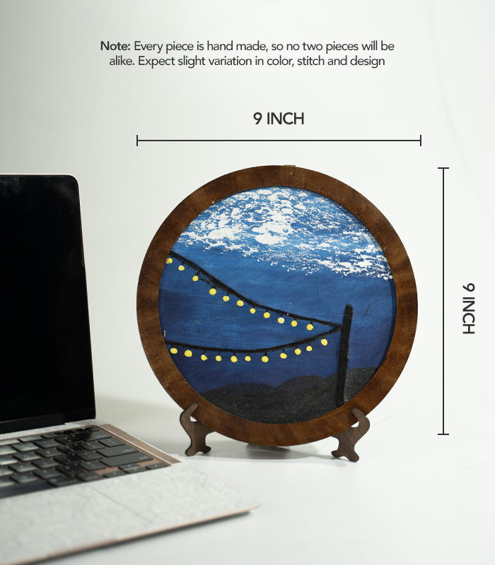 Cozy Night Vibes – Hand Embroidery Art for Wall Decor & Tabletop Display