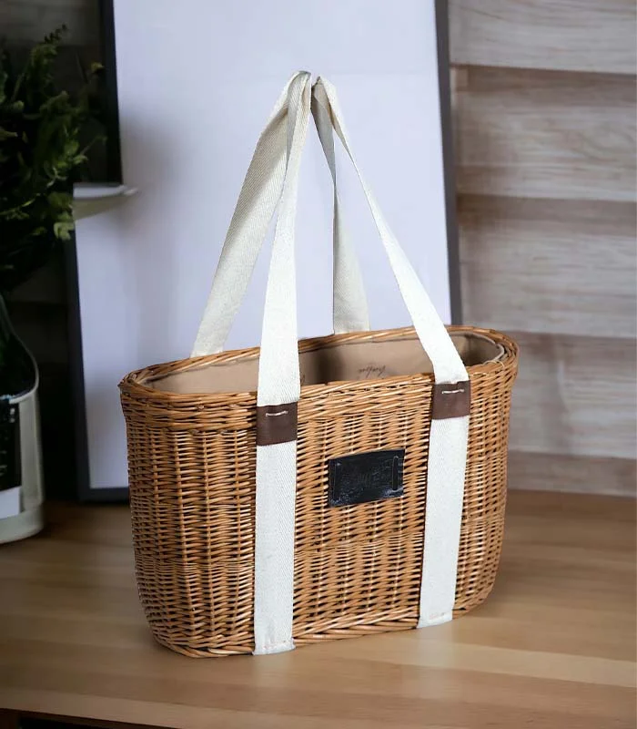 Willow Wicker Ladies Shoulder Bag – With White Cotton Strips and Lining