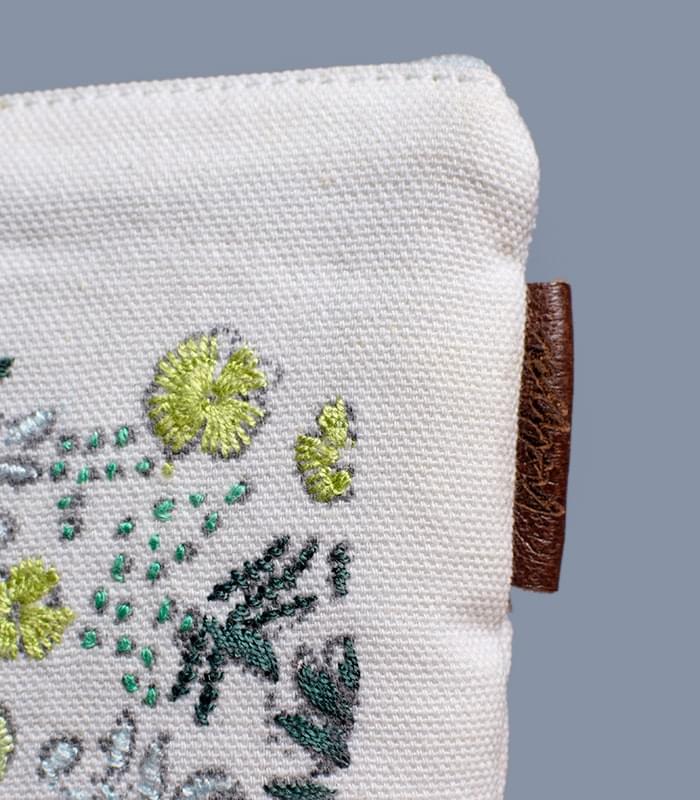 Hand Sozni Work Pure Cotton Make-Up Pouch - With Lining (Beige-Green) 3