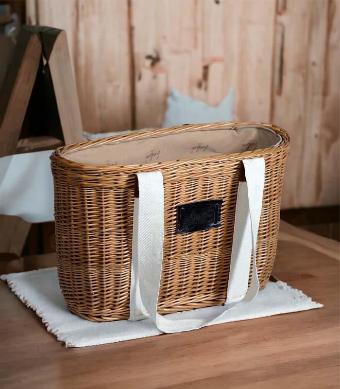 Willow Wicker Ladies Shoulder Bag – With White Cotton Strips and Lining