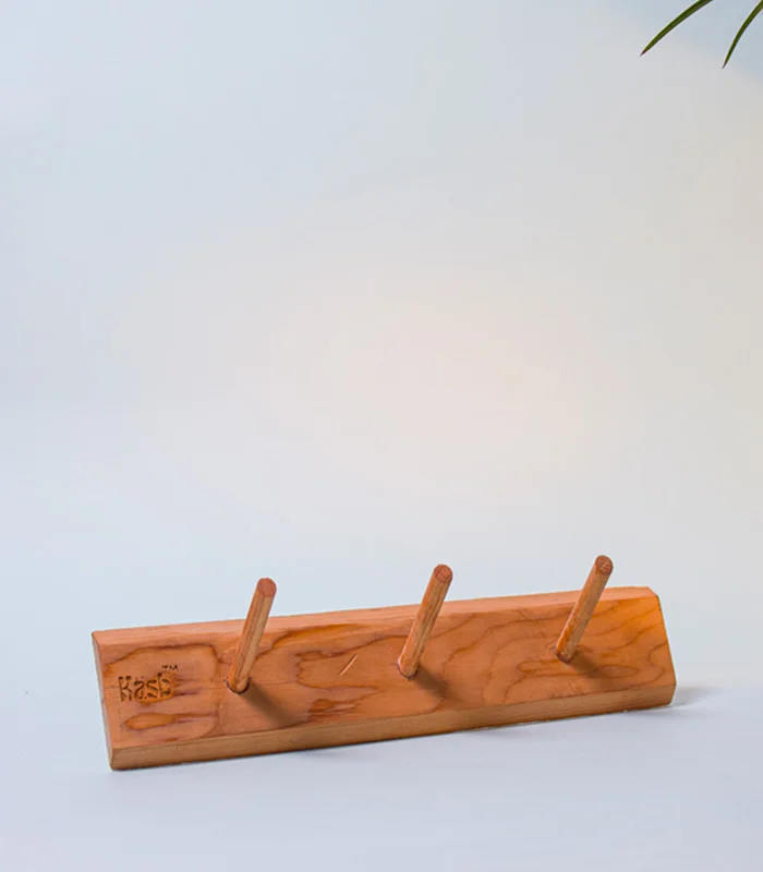 Deodar Wood Bathroom Dress Hanger - 3 Hooks ( Special Wet Area Wood Product)