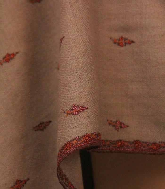 Natural-Brown Bootidaar Hashidaar Hand Embroidered Genuine Kashmiri Pashmina Shawl