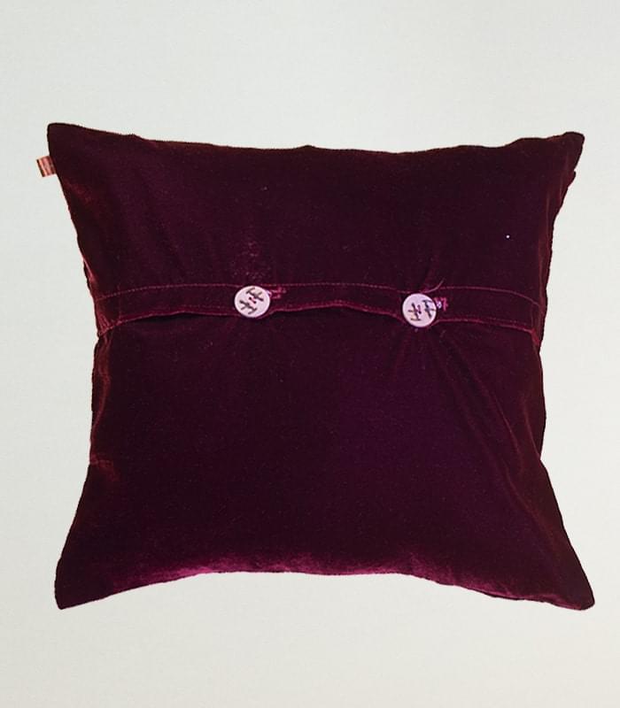 High-Quality Maroon Velvet Cushion Cover - With Multicolored Hand Ari Work and Velvet Back 3