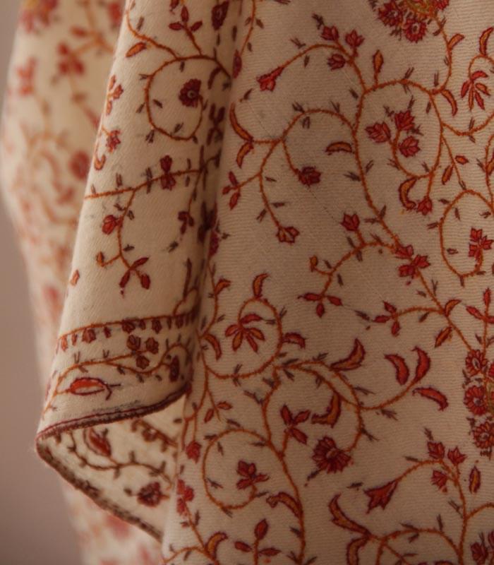 Natural Cream Jalidaar Hand Embroidered Kashmiri Pashmina Shawl