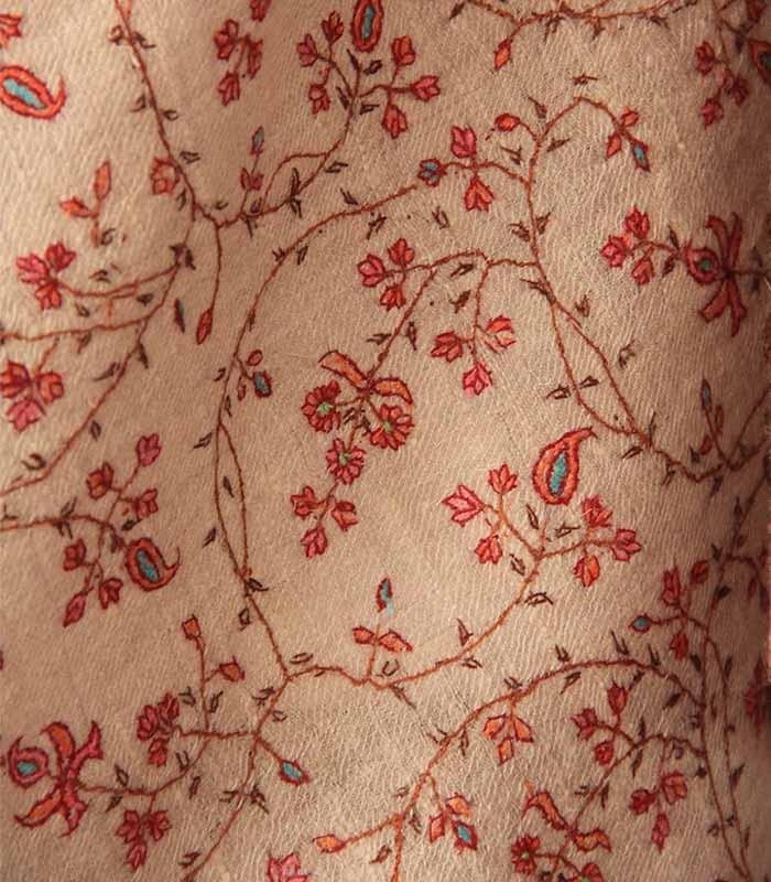 Natural-Cashmere Toned Jalidaar Hand Embroidered Kashmiri Real Pashmina Shawl