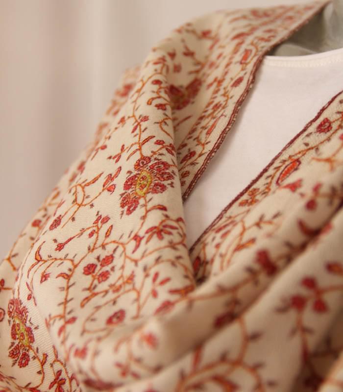 Natural Cream Jalidaar Hand Embroidered Kashmiri Pashmina Shawl