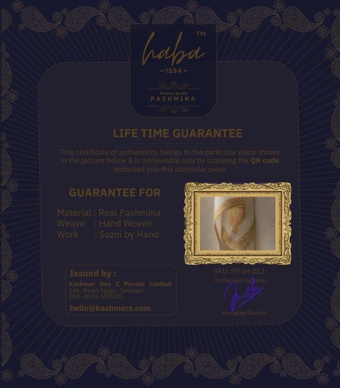 Life Time Guarantee for Authentic Kashmiri Pashmina Shawl