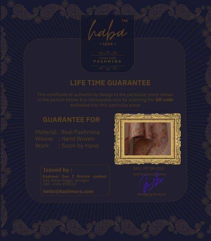 Life Time Guarantee for Authentic Kashmiri Pashmina Shawl