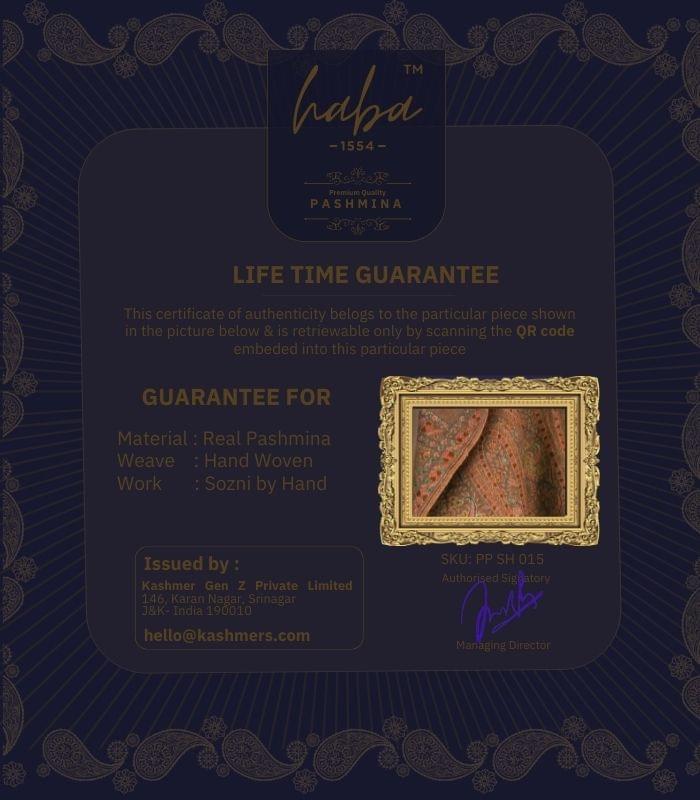 Life Time Guarantee for Authentic Kashmiri Pashmina Shawl