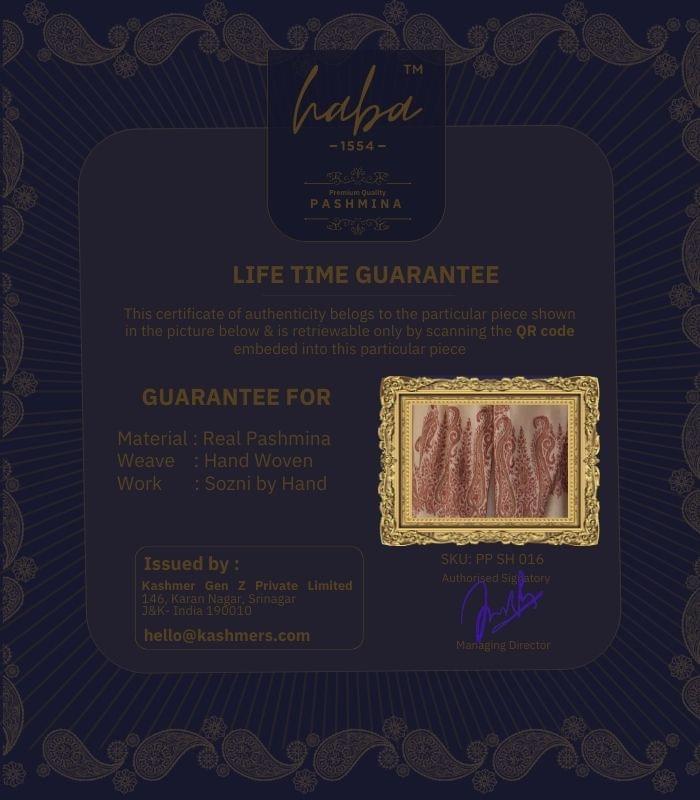 Life Time Guarantee for Authentic Kashmiri Pashmina Shawl