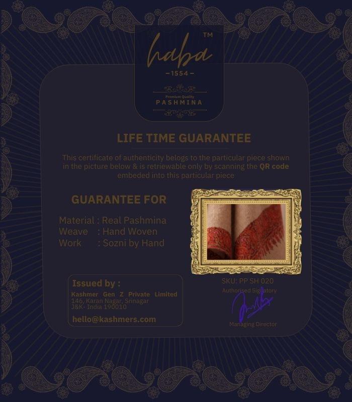 Life Time Guarantee for Authentic Kashmiri Pashmina Shawl