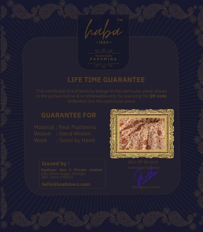 Life Time Guarantee for Authentic Kashmiri Pashmina Shawl