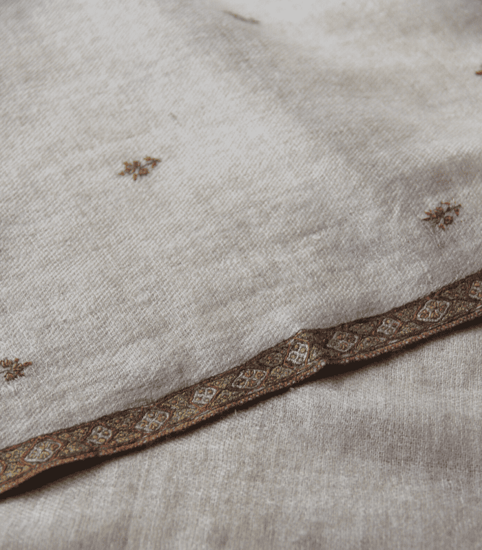 Light Khaki Bootidaar Hashidaar Hand Embroidered Real Kashmiri Pashmina Shawl