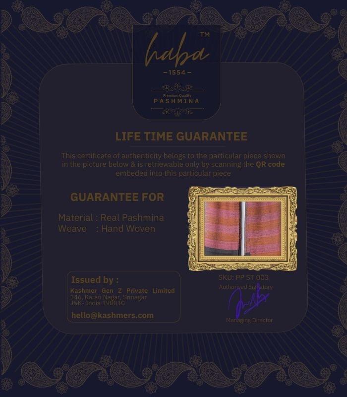 Life Time Guarantee for Authentic Kashmiri Pashmina Shawl