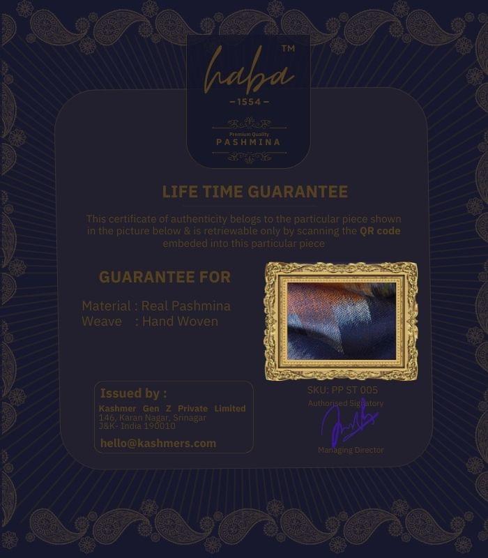 Life Time Guarantee for Authentic Kashmiri Pashmina Shawl
