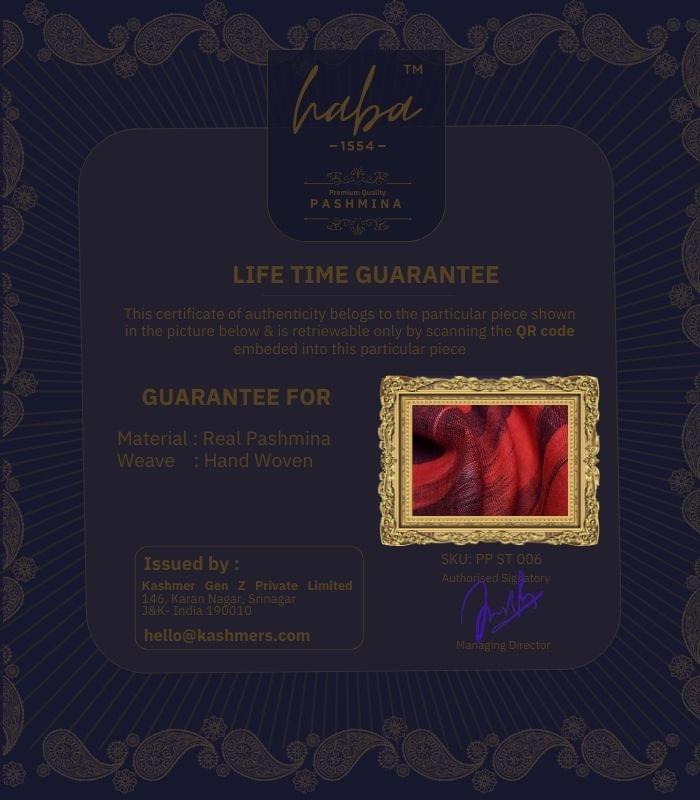 Life Time Guarantee for Authentic Kashmiri Pashmina Shawl