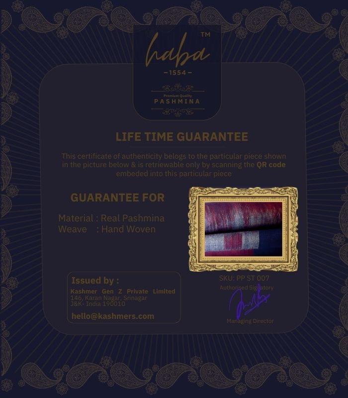 Life Time Guarantee for Authentic Kashmiri Pashmina Shawl