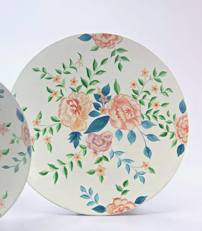Paper Mache Multicolor Floral Wall Plates - Set Of 3