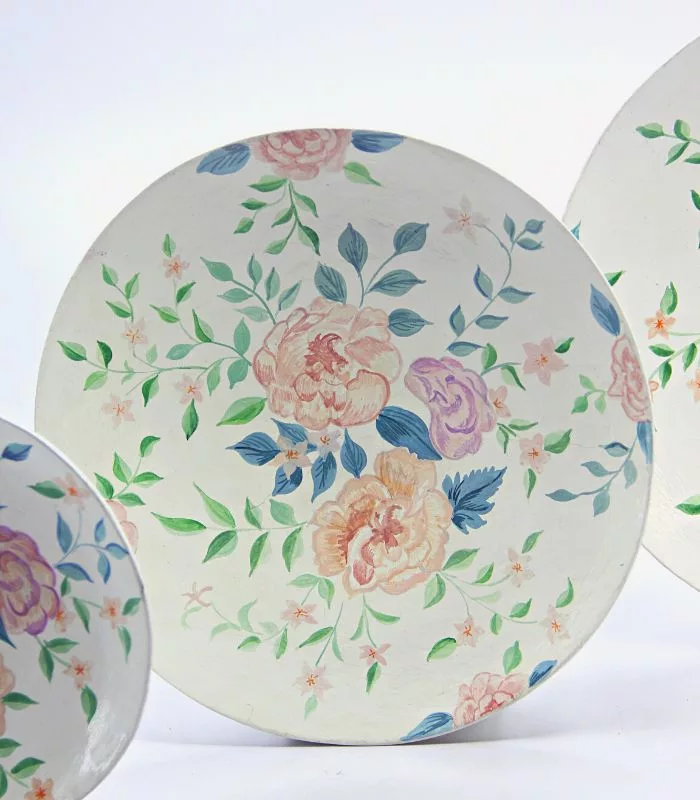 Paper Mache Multicolor Floral Wall Plates - Set Of 3