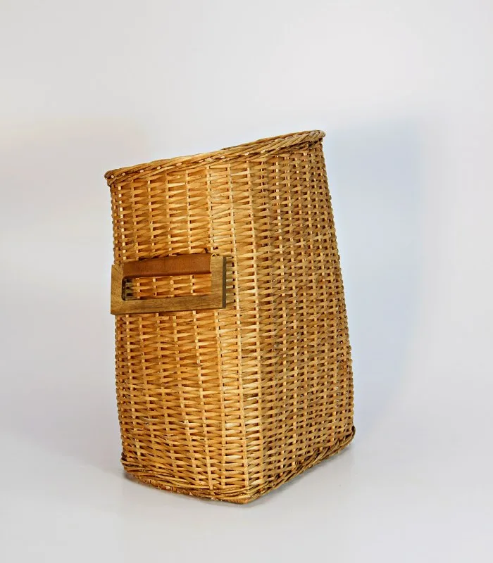 Willow Wicker Ruck Sack Shaped Storage Basket With Wooden Handles