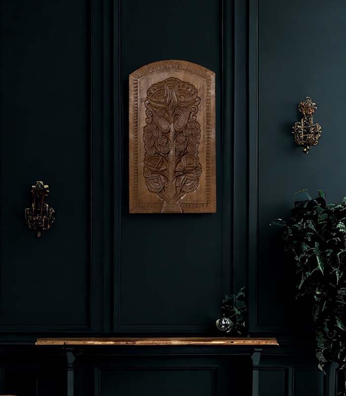 Carved Walnut Wood Solitary Serenity Leaf wall decor