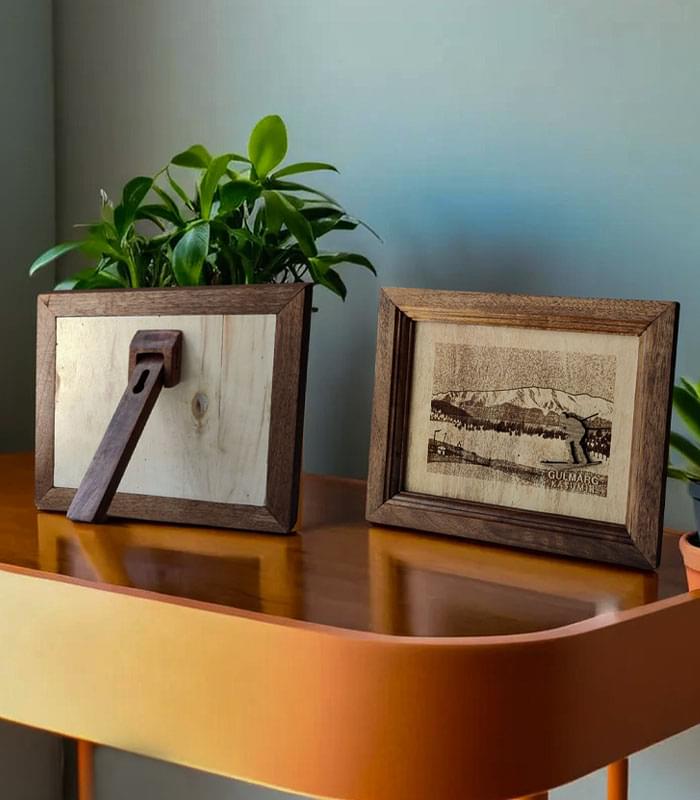Skiman in Gulmarg Artwork - Walnut Wood Frame