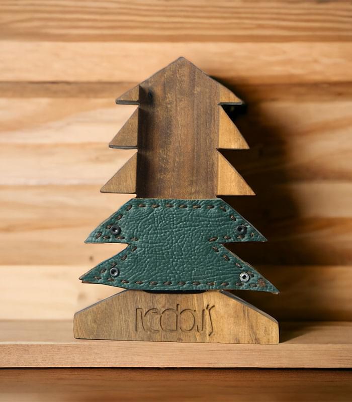 Remote Holder with Leather Strip - Pine design